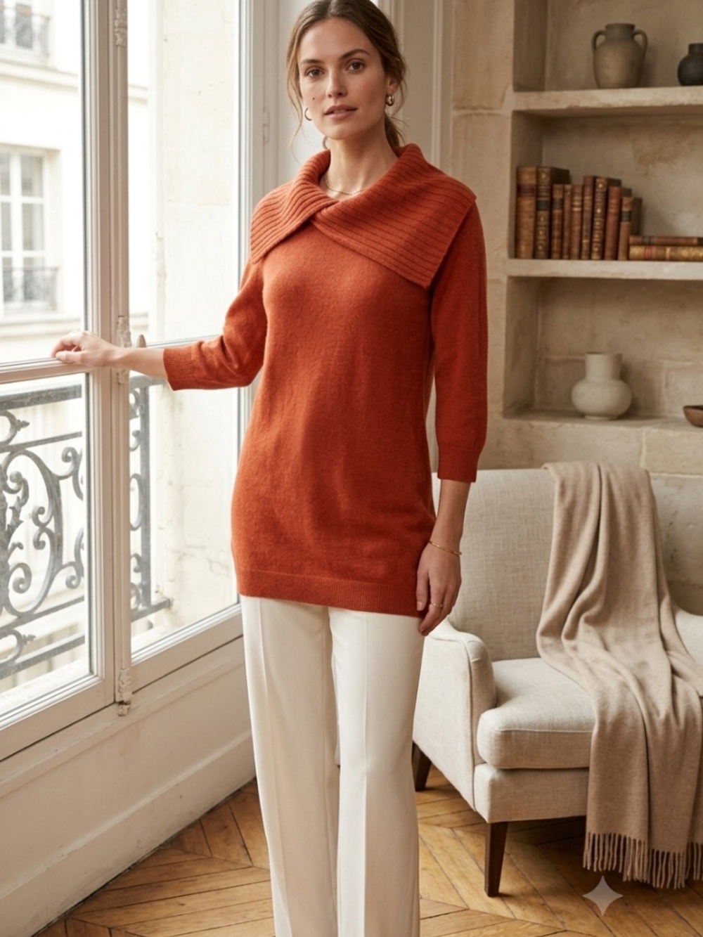 Cynthia Rowley Pure Cashmere 3/4 Sleeves Tunic Sweater - Size Small
